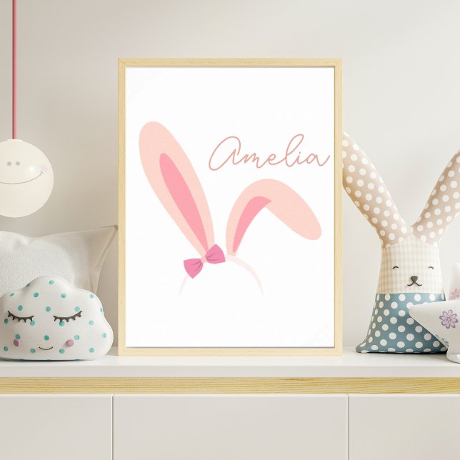 Poster Personalized Pink Bunny Ears Nursery Wall Art Baby (Criador carregado)