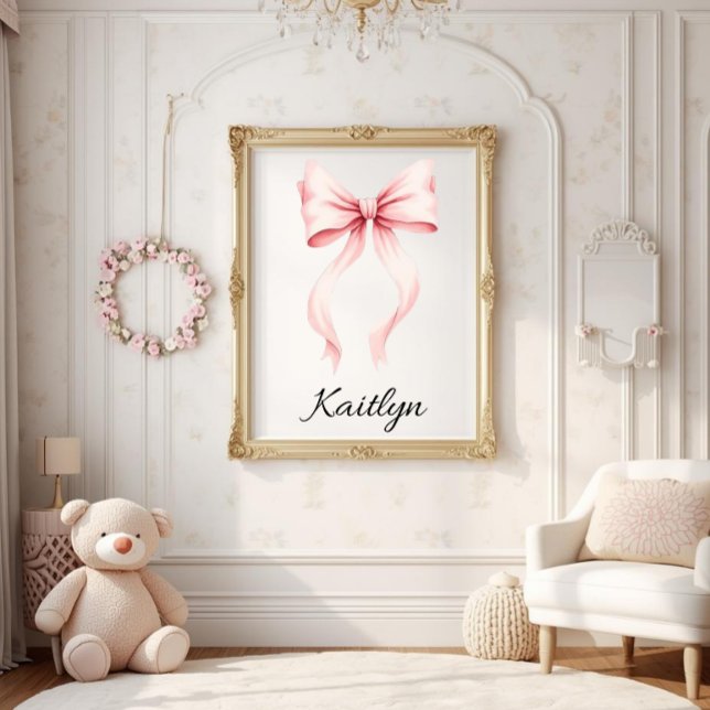 Poster Personalized Pink Coquette Bow Nursery Wall Art  (Criador carregado)