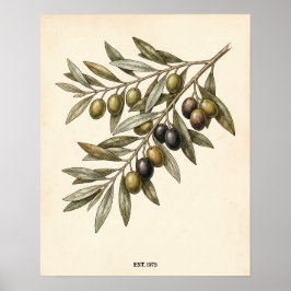 Poster Personalized Rustic Vintage Olive Branch Kitchen