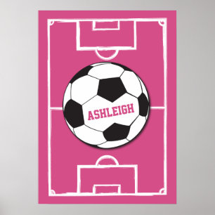 Pôster Personalized Soccer Ball and Field Pink