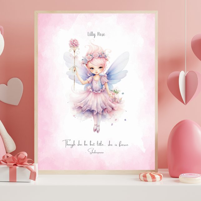 Poster Personalized Soft Pink Fairy Nursery Wall Art (Fairy Nursery Art - Personalized)