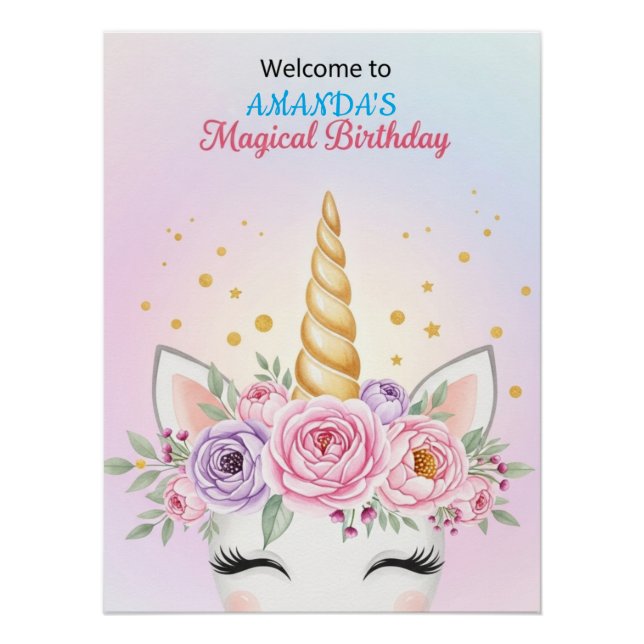 Pôster Personalized Unicorn Magical Birthday Welcome (Frente)