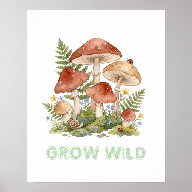 Poster Personalized Whimsical Mushroom Woodland Nursery (Frente)