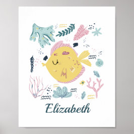 Poster Personalized Yellow and Pink Fish Sea Life Ocean 