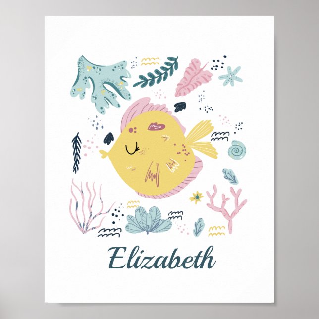 Poster Personalized Yellow and Pink Fish Sea Life Ocean  (Frente)
