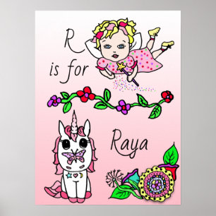 Poster Personalizou essa Bonito Fada Vermelha e Unicórni