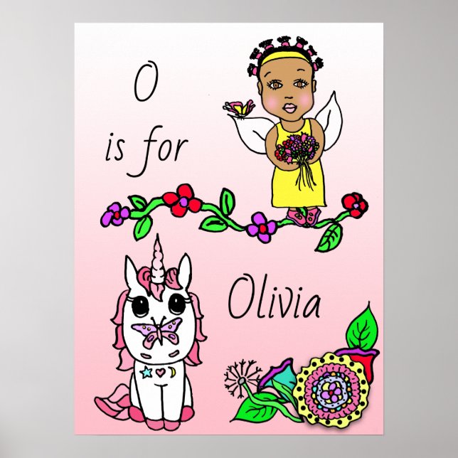 Poster Personalizou essa Bonito Fada Vermelha e Unicórnio (Frente)