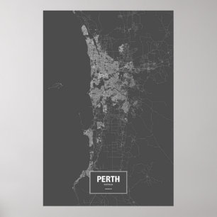Poster Perth, Austrália (branca no preto)