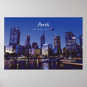 Poster Perth, Austrália - Silhueta da Cidade à Noite