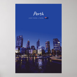 Poster Perth, Austrália - Silhueta da Cidade à Noite