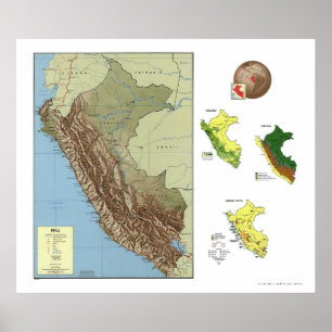 Pôster Peru detalhou o mapa 1970