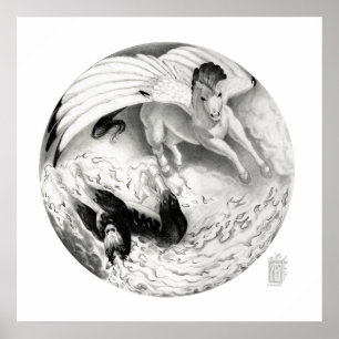 Poster Pesadelo/Mesa Pegasus Yin Yang a preto e branco