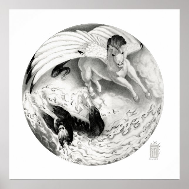 Poster Pesadelo/Mesa Pegasus Yin Yang a preto e branco (Frente)