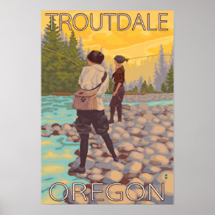 Pôster Pesca com mosca das mulheres - Troutdale, Oregon