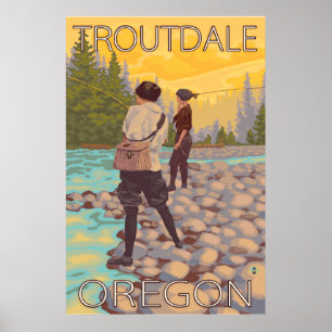 Pôster Pesca com mosca das mulheres - Troutdale, Oregon