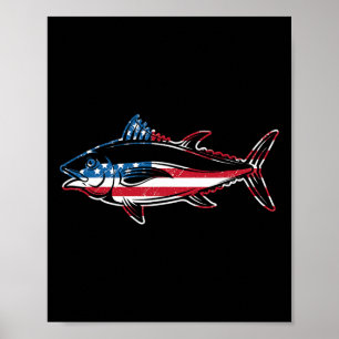 Poster Pesca de Atum Bandeira Americana Peixe Azul Gigant