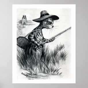 Poster Pesca do gato, Louis Wain