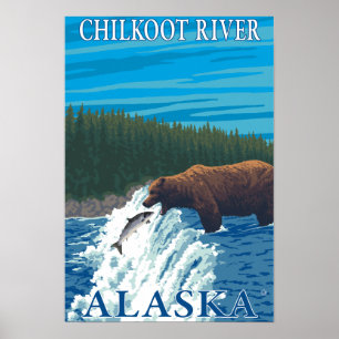 Pôster Pesca do urso no rio - rio de Chilkoot, Alaska