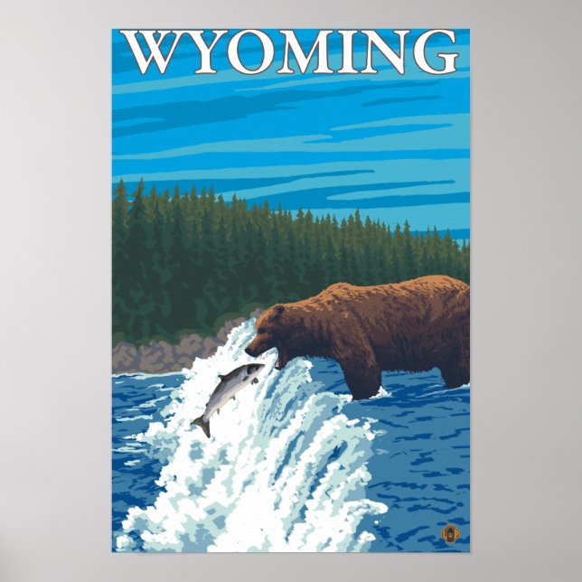 Poster Pesca do Urso no Rio - Wyoming (Frente)