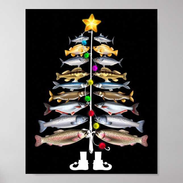 Poster Pesca Engraçada de Árvore de Natal com feliz (Frente)