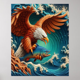 Poster Pesca majestosa da águia numa onda 16x20
