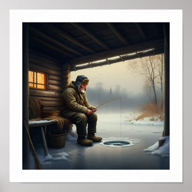 Poster Pesca no gelo no inverno (Frente)