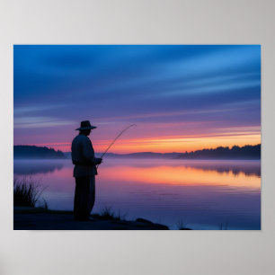 Poster Pescador ao Pôr do Sol