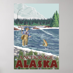 Poster Pescador da mosca - Anchorage, Alaska