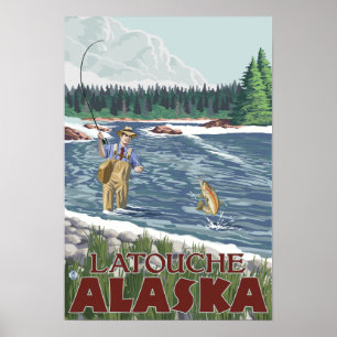 Poster Pescador da mosca - Latouche, Alaska