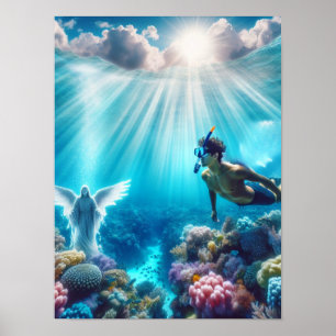 Poster pescador de snorkel encontra um anjo no recife