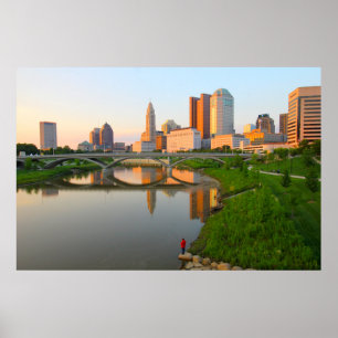 Poster Pescador e Columbus Skyline, Ohio