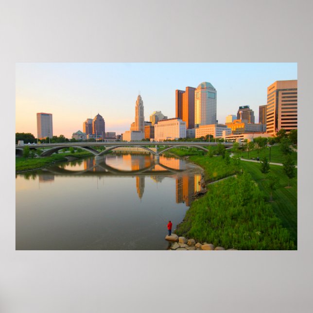 Poster Pescador e Columbus Skyline, Ohio (Frente)