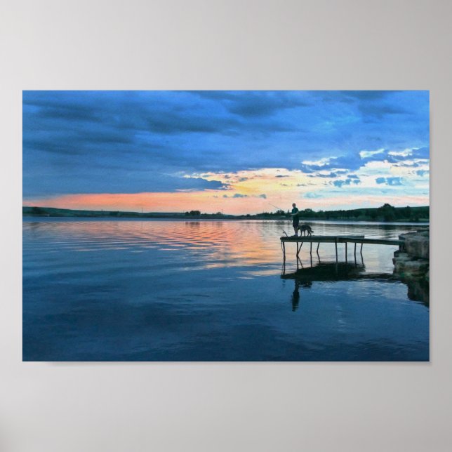 Poster Pescador e seu cachorro no Sunset (Frente)