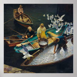 Poster Pescadores do porto escuro de Newell Convers Wyeth