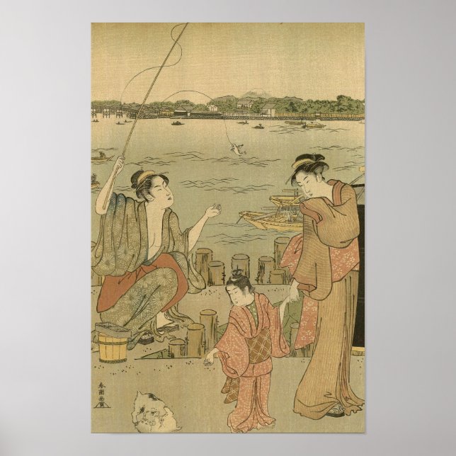 Pôster Pescadores Japoneses em Xilogravura (Frente)