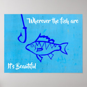 Poster Pescando citações com gancho de peixes