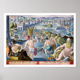 Poster Pescando em águas rasas usando redes, chapeie 96