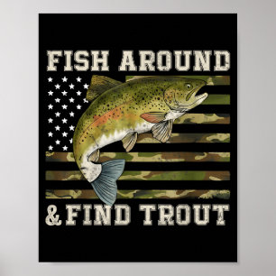 Poster Pescando Em Volta E Encontrar Truta Bandeira Ameri