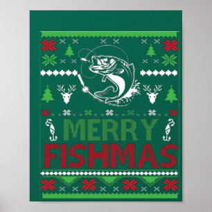 Poster PESCANDO Peixe de Roupa de Natal Feio, Feliz Fi