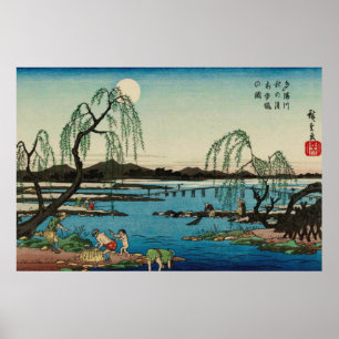 Poster Pescando Sweetfish Rio Tama Utagawa Hiroshige