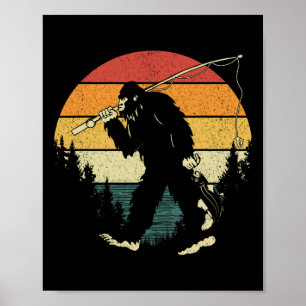 Poster Pescaria Bigfoot Engraçado Sasquatch Peixe Pôr do
