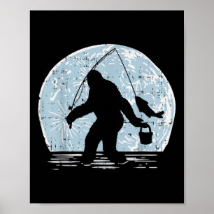 Poster Pescaria Bigfoot Sasquatch Lua Engraçado Presente