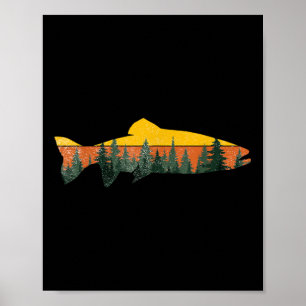Poster Pescaria com Mosca de Truta ao Ar Livre Floresta N