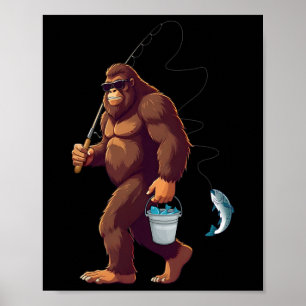 Poster Pescaria do Pé Grande Engraçado Retro Sasquatch Pe