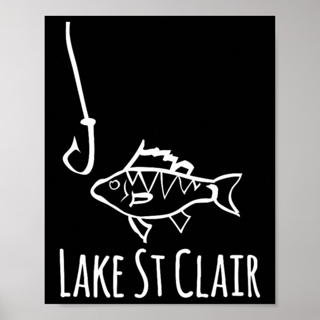 Poster Pescaria no Lago St Clair Michigan Peixe Com Anzol (Frente)