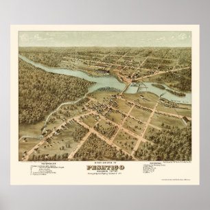 Poster Peshtigo, mapa panorâmico dos WI - 1871