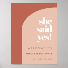 Poster Pêssego Chic Teracotta Ela disse sim Chá de panela