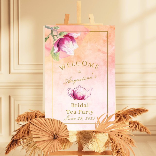 Poster Pêssego e Rosa Magnolia Bridal Tea Bem-vinda (Welcome to the Peach and Pink Bridal Tea)