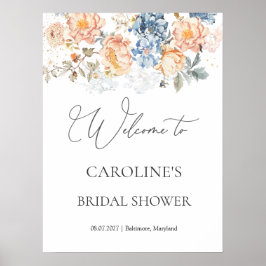 Poster Pêssego Floral - Sinal de Chá de panela Azul