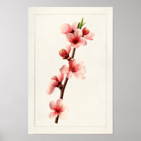 Pêssego Flores Rosa Molhado Pintura de Aquarela